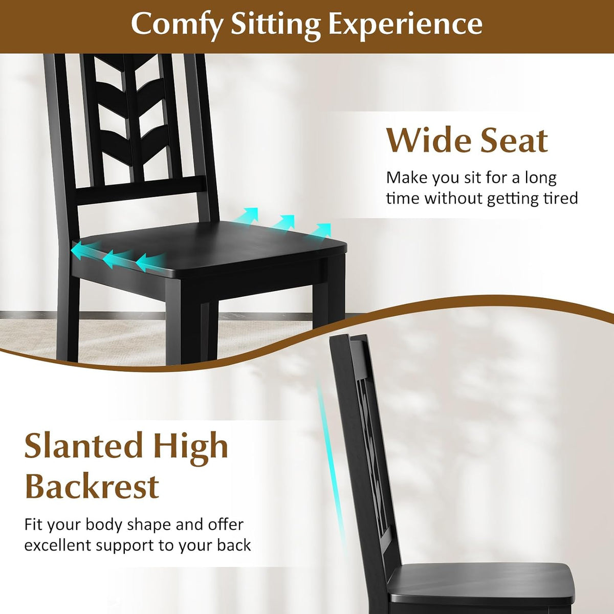 GOFLAME Wood Dining Chairs Set of 4, Modern Kitchen Side Chairs with Solid Rubber Wood Frame, Leaf-Shape High Backrest, Armless Dinette Chairs for Dining Room, Restaurant, Black