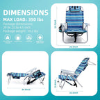 Yestomo Beach Chairs for Adults Heavy Duty, Compact Portable Lay Flat Folding Chair with Backpack Straps and Large Cooler Pouch, Support to 350LBS (2 Pack Stripes_Blue&Cyan)