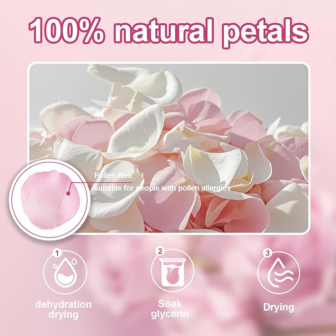 3.5 Oz Dried Rose Petals Wedding Biodegradable Petals, Natural Preservation Real Flower Petals, Suitable for Flower Petals for Flower Girl, Romantic Night, Table Decoration (White+Pink, 100g)
