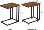 VASAGLE C Shape End Table for Couch or Sofa, Industrial Small Side Table | TV Tray With Wheel, Coffee Table in Living Room, Bedroom, 19.7 x 13.8 x 23.6 Inches, Dark Walnut and Black ULNT50Z