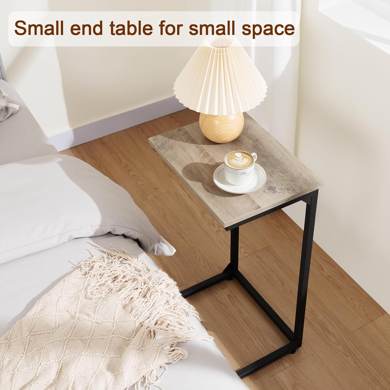 AMHANCIBLE C Shaped End Tables Set of 2, Couch Side Tables that Slide Under Sofa, Slim TV Trays for Living Room and Bedroom, Narrow Space Saving Laptop Workstation, Grey, HET02BGY