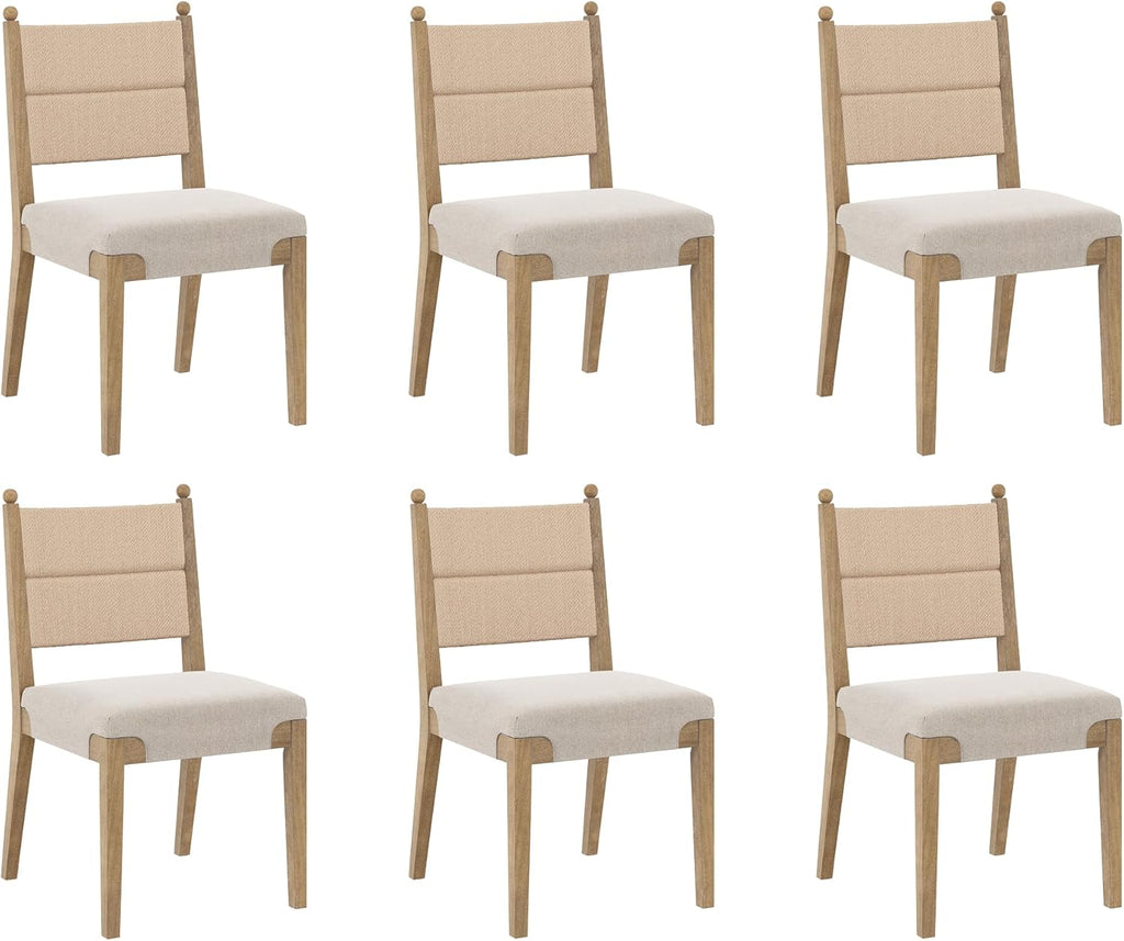 Nathan James Cove Boho Solid Wood Dining Chair with Woven Seagrass Back and Upholstered Seat, Flax/Light Brown Set of 6