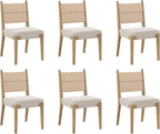 Nathan James Cove Boho Solid Wood Dining Chair with Woven Seagrass Back and Upholstered Seat, Flax/Light Brown Set of 6