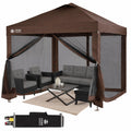 CROWN SHADES Gazebo 10x10 Pop Up Canopy with Mosquito Netting, Coffee