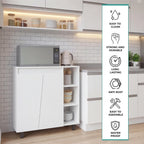 Tuhome Cesna Microwave Sideboard Kitchen Pantry Cabinet, 36.3" Freestanding Pantry Storage with 2 Doors, 5 Shelves & Appliance Surface, White Engineered Wood