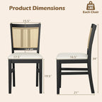 Giantex Rattan Dining Chairs Set of 2, Farmhouse Fabric Upholstered Kitchen Chairs with Rubber Wood Legs, Padded Seat, Cane Back, Country Armless Side Chair for Dining Living Room Restaurant