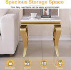 Marble End Table, Modern White Faux Marble Sofa Side Table with Gold Stainless Steel Legs, Luxury Sqaure Accent Side Table Bedside Table Nightstand for Living Room Bedroom Office