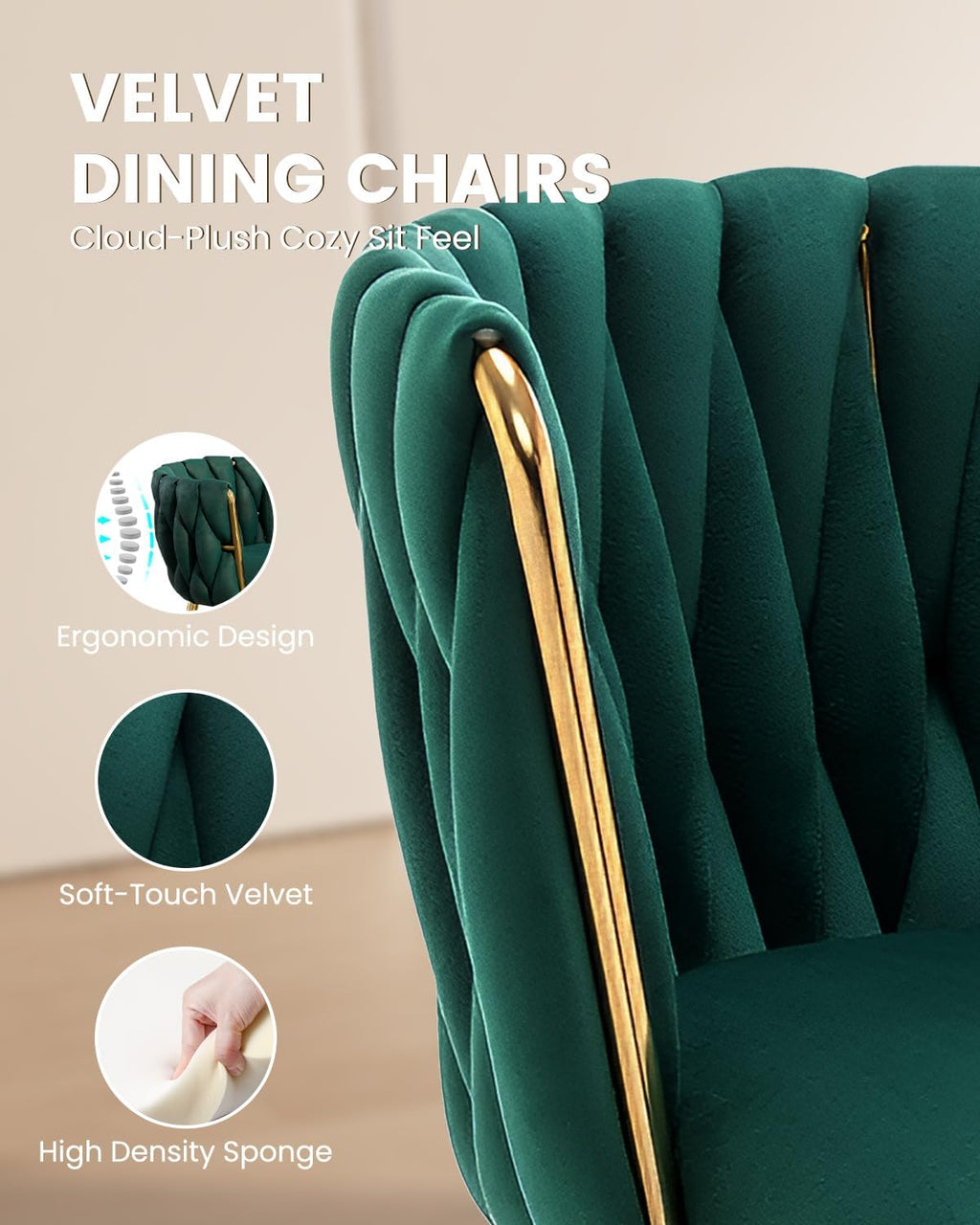 38.9" Round Glass Dining Table Set for 4, Modern Kitchen Table with 4 Upholstered Velvet Chairs, Tempered Glass Top with Golden Steel Base, 5 Pieces Dining Table Set for Small Space- Green