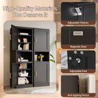 Kitchen Pantry Storage Cabinet,66.9" Tall Metal Storage Cabinet with 2 Door and 4 Adjustable Shelves.Freestanding Cupboard for Dining Room Living Room and Office.(Black)