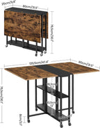 CHOEZON Folding Dining Table, Movable Dining Table, Expandable Kitchen Table, Versatile Table with 6 Wheels and 2-Tier Shelf, for Dining, Living Room, Apartment, Rustic Brown TCZ01BF