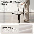 Dining Chairs, Modern Upholstered Fabric Kitchen Chairs | Textured Fabric, Curved Back, Upholstered Seat, Metal Frame, Dining Room, Kitchen, Breakfast Nook, Restaurant, White