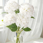 20" 4Pcs White Faux Hydrangea Flowers Real Touch Fake Hydrangeas Bouquet Hydrangea Artificial Flowers with Leaves Stems for Centerpiece Arrangements Wedding Party Home Décor