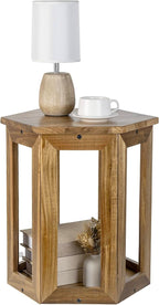 MyGift Hexagon Acacia Wood End Table with Shelf – 20-Inch Tall Small Side Table for Living Room or Bedroom