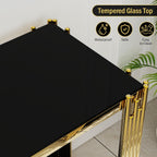 Gold Console Table with Tempered Glass for Entryway Living Room, Modern Luxury Stainless Steel Sofa Side Table Narrow Porch Hallway Tables (Black, 47inch)