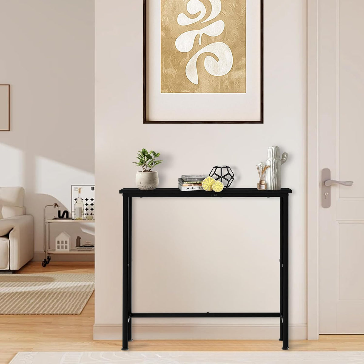 Narrow Console Table, 29.5" Small Entryway Table, Thin Hallway Tables, Slim Sofa Side Tables for Hallway, Living Room, Bedroom, Foyer, Wood-Grained Black