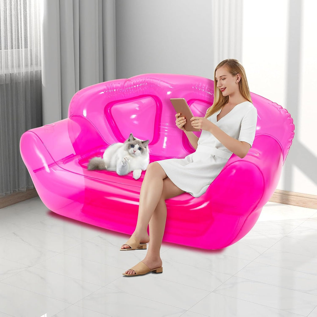 Portable Transparent Inflatable Sofa, Double Person Air Couch, PVC Blow Up Chair for Indoor Outdoor, Camping, Beach, Patio, Yard, 440lbs Capacity