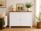 From the Tree Furniture 44" Wide White & Pine Top Solid Pine Shaker Sideboard Buffet Cabinet — 2 Doors Adjustable Shelf — No Drawer · Anti-Tip Included — Two-Tone Farmhouse Finish