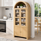 71" Tall Arched Kitchen Pantry Cabinet, Modern Farmhouse Wood Kitchens Storage Cabinets, Cupboard for Dining Room, Kitchen, Bathroom, Natural