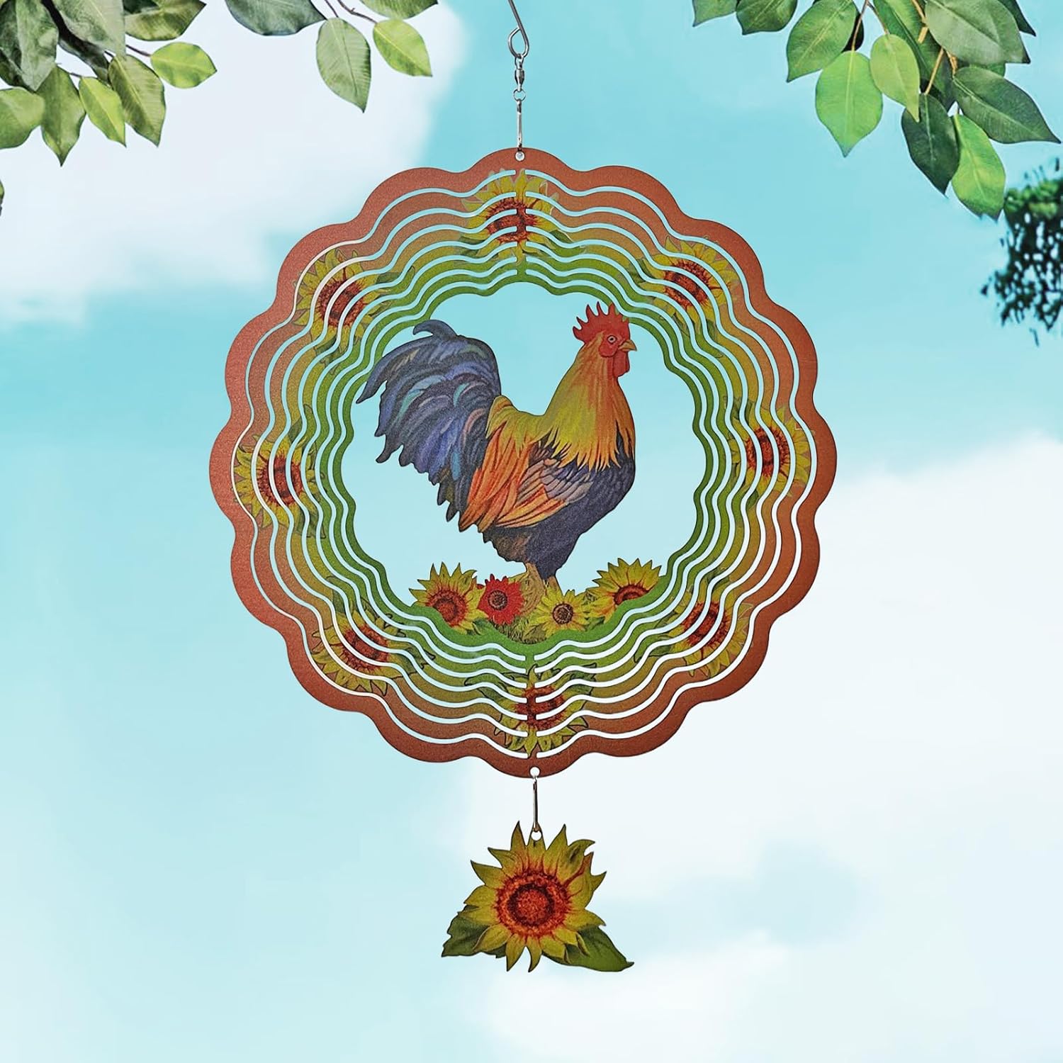 Rooster Wind Spinner,Metal Wind Spinners for Outdoor,3D Double Sided Hanging Chicken Decor for Indoor,Outdoor,Unique Gifts for Women
