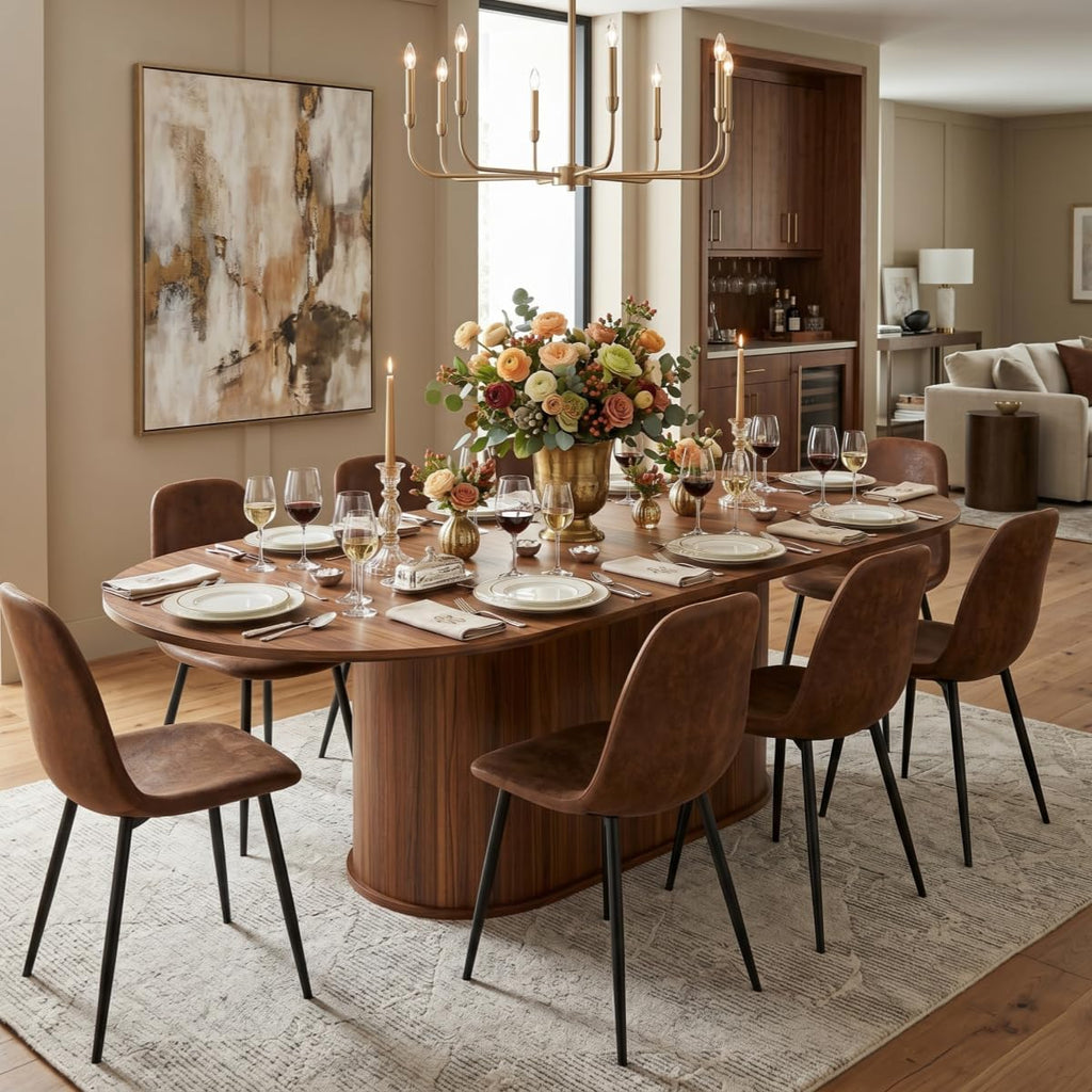 55"-71" Extendable Dining Table Set for 8, Oval Dining Room Table Set for 8, Modern Wood Kitchen Table Upholstered Chairs Set of 8, Ideal for Dining Room,Office, Space-Saving