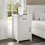 White Nightstand with Drawer, Farmhouse End Table with Storage Cabinet and Adjustable Shelf, 30" Tall Bedside Table Rustic Wood Sofa Side Table for Living Room, Bedroom