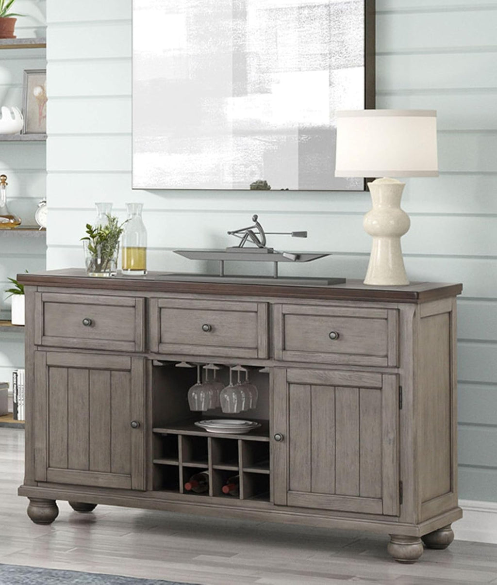 Rustic Two Tone Server with Powerpack Gray Solid Wood MDF | Includes powerpack for integrated lighting and storage
