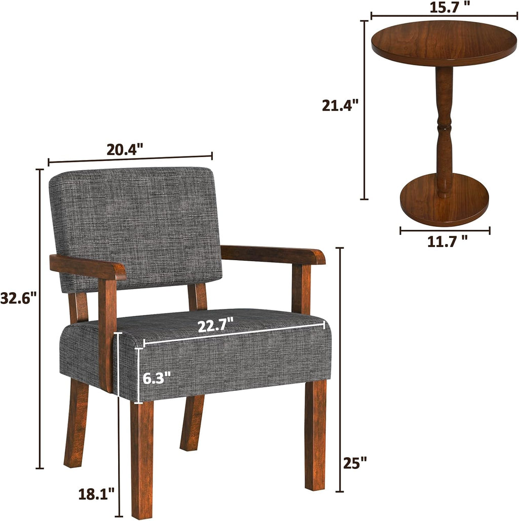 FAGAGA Accent Chairs Set of 2, 2 Solid Wood Armchairs with Side Table