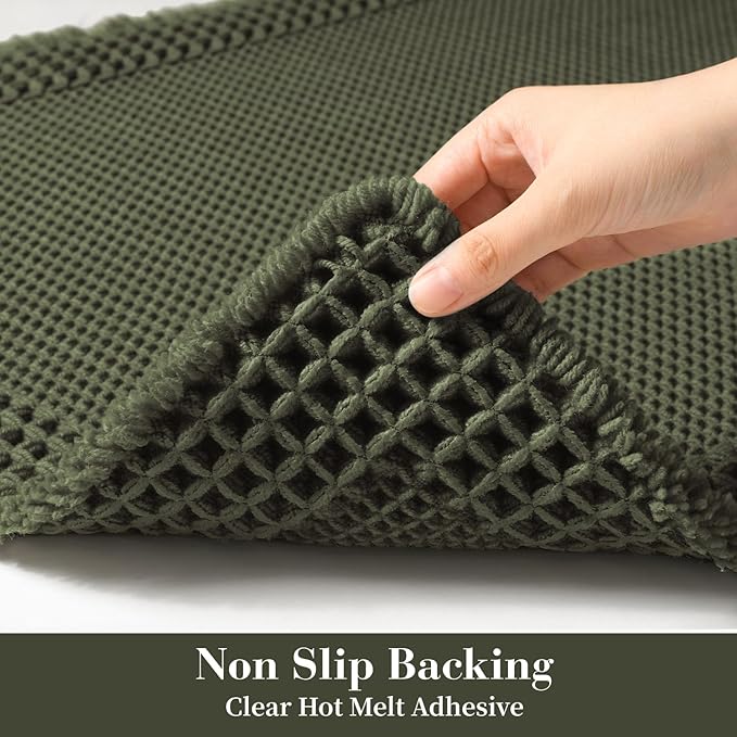 RESARE Waffle Bath Mat for Bathroom, Super Absorbent Bathroom Rugs Non Slip Machine Washable, Ultra Soft Quick Dry Boho Bath Rugs with Tassels for Floor, Upgraded Bordered Design, 24"x36" Green