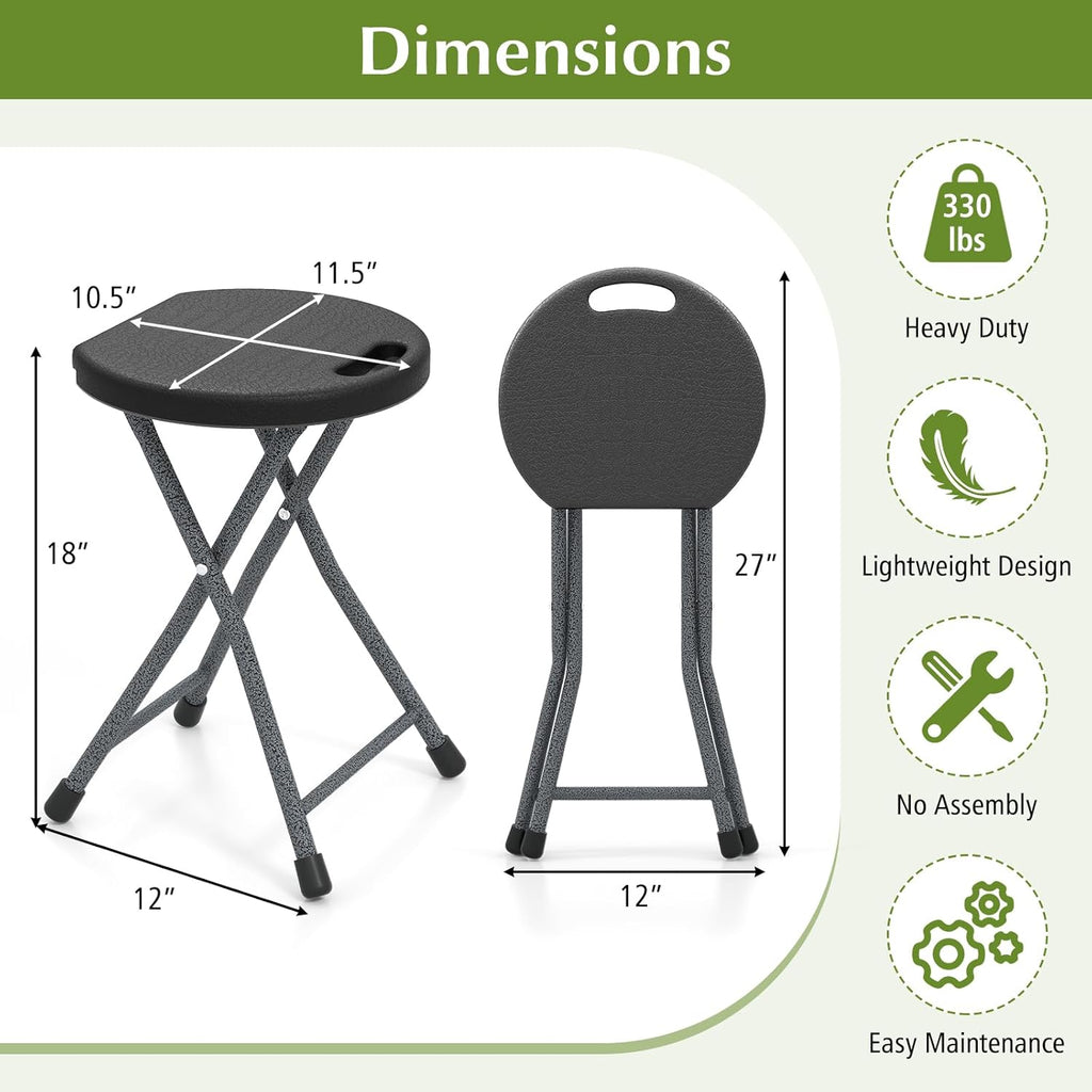 GYMAX Folding Stool, 18in Portable Collapsible Bar Stool with Handle & Steel Frame, 330lbs Sturdy Foldable Lightweight Metal Chair for Outdoor/Indoor Kitchen Home Bar, Assembly Free (Set of 1, 18inch)