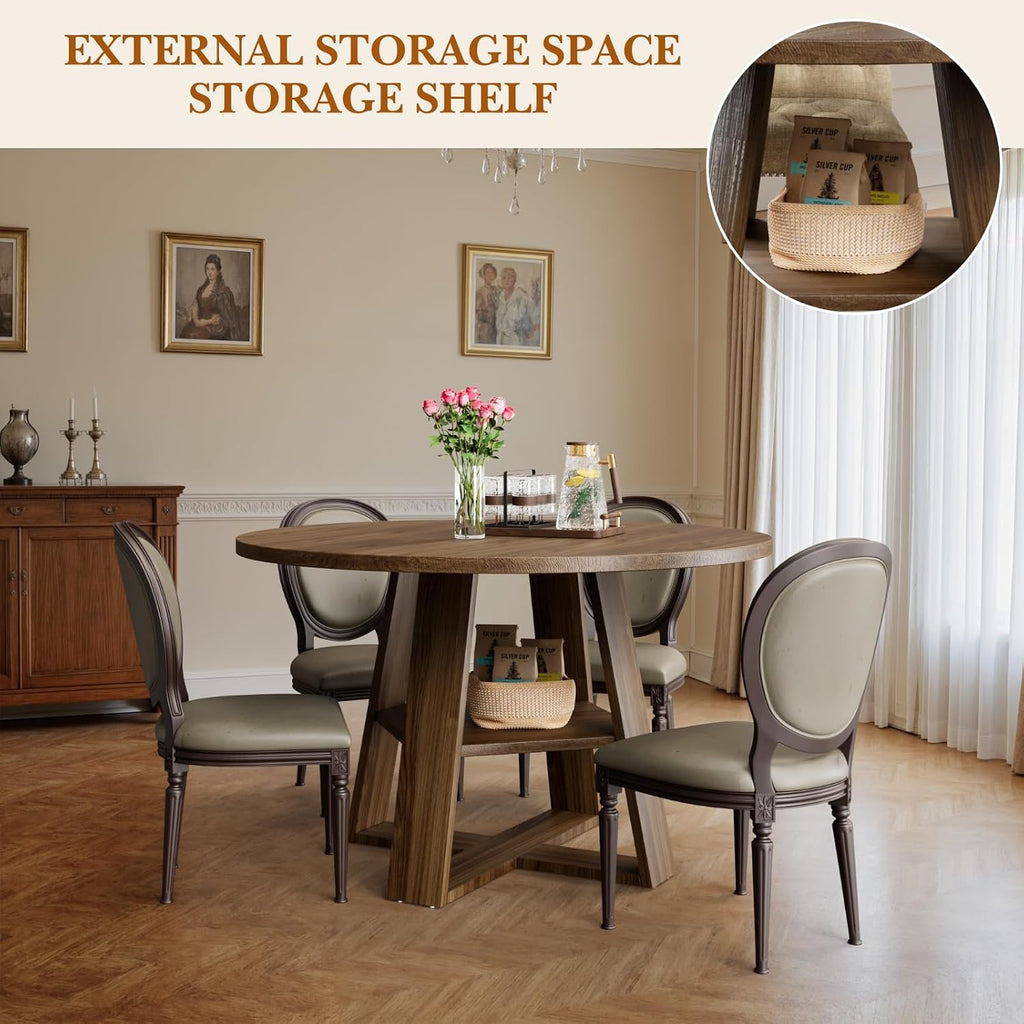 Sannwsg 43 Inch Round Dining Table for 4, Circle Kitchen Tables with Wooden Pedestal Base, Round Kitchen Table for Dining Room, Kitchens, Living Room
