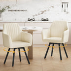 Furniliving Swivel Dining Chairs Set of 2, 360° Swivel Dining Room Chairs with Mental Legs, Mid Century Modern Kitchen Dining Room Chairs with Arms & Thickened Cushions for Kitchen, Velvet, Beige