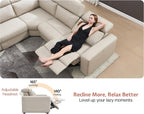 Power Reclining Sectional, Sectional Recliner, Leather Reclining Sectional | Electric Reclining Couch with Storage & USB, Console, Adjustable Headrest & Cup Holders for Living Room, 5-Seater Beige Brown
