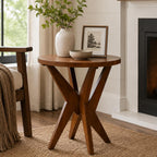 Ahokua Mid-Century Modern Round End Table, Walnut Brown Farmhouse Side Table with MDF Top and Crossed Legs for Living Room Bedroom, or Small Spaces
