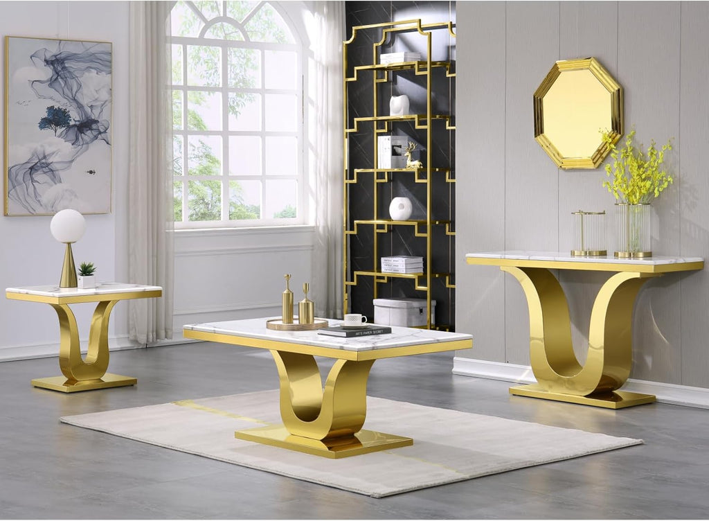 Gold Console Table, White and Gold Living Room Sofa Table, 50" Rectangle Console Table for Entryway, Living Room, Office, Foyer, Front Hall, Hallway
