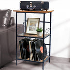 Record Player Stand with 4 Adjustable Dividers, Vinyl Record Storage Holds 200 LPs, 3 Layer End Table, Multi-Functional Record Player Table for Home, Rustic Brown