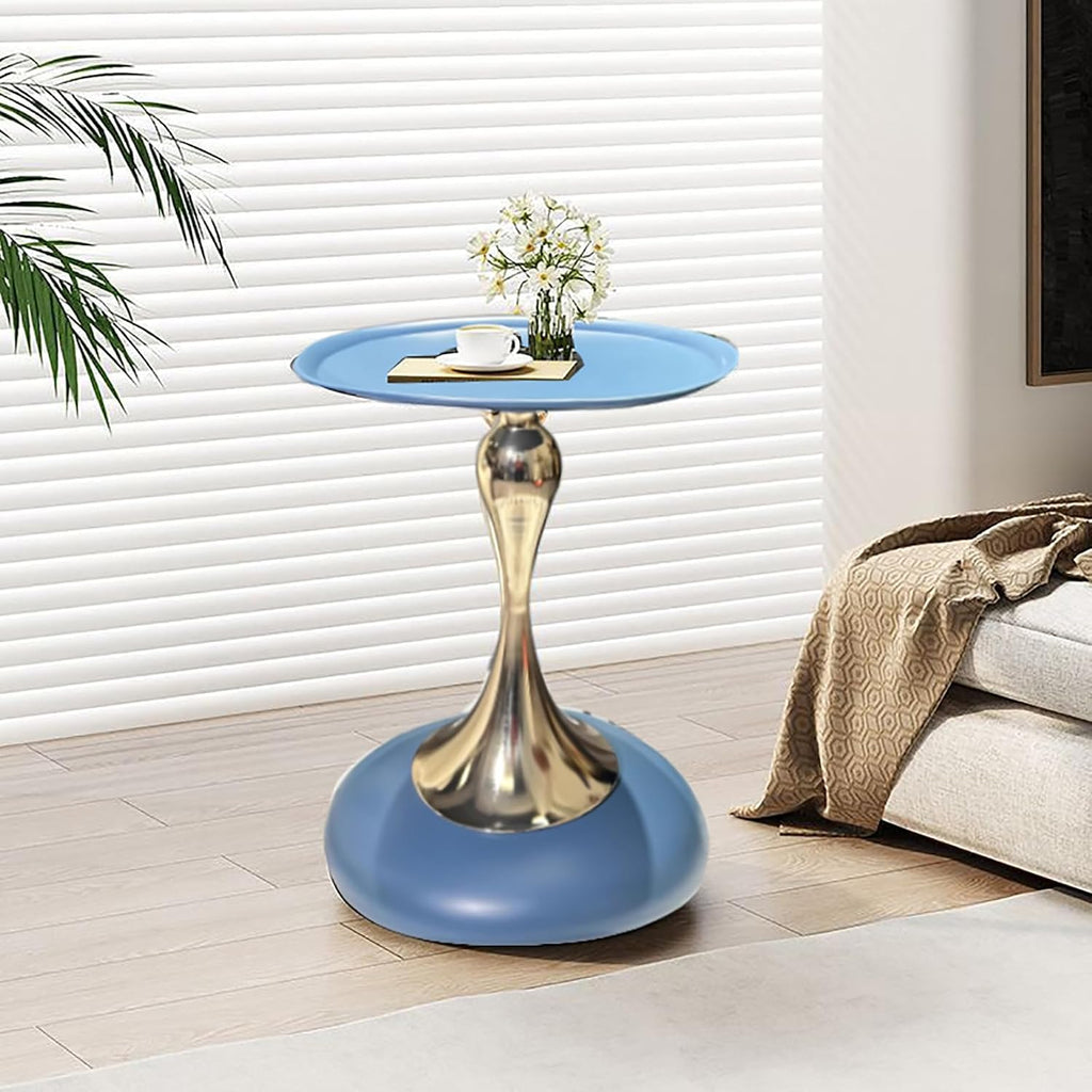 Small Round Side Table,Pedestal Side Table for Small Spaces,Metal End Tables Livingroom,Circle Martini Table Drink Table for Sofa Bedroom Office(40x55cm(16x22inch), Blue)