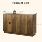 Fluted Sideboard Buffet Cabinet with Storage - 57" Credenza Coffee Bar Cabinet with 4 Doors, Accent Kitchen Storage Cabinets with Adjustable Shelves for Living Room & Kitchen, Entryway, Walnut