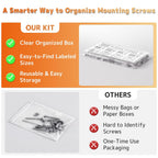 Universal TV Mounting Hardware Screw Kit, M4-M8 Screws for VESA Mounts | Black Screws, Complete set includes bolts, washers and spacers, Fits Most TVs/Monitors up to 80 inches,Organized Storage Case
