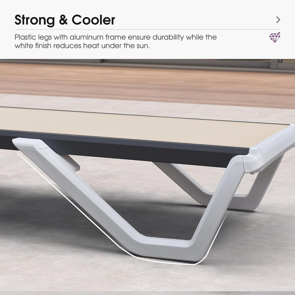 PURPLE LEAF Lounge Chair Outdoor Set of 2 w/Armrest & 1 Table, Khaki | Easy Assembly, Rustproof, A matching side table keeps cold drinks, phones, and sunglasses within easy reach while lounging