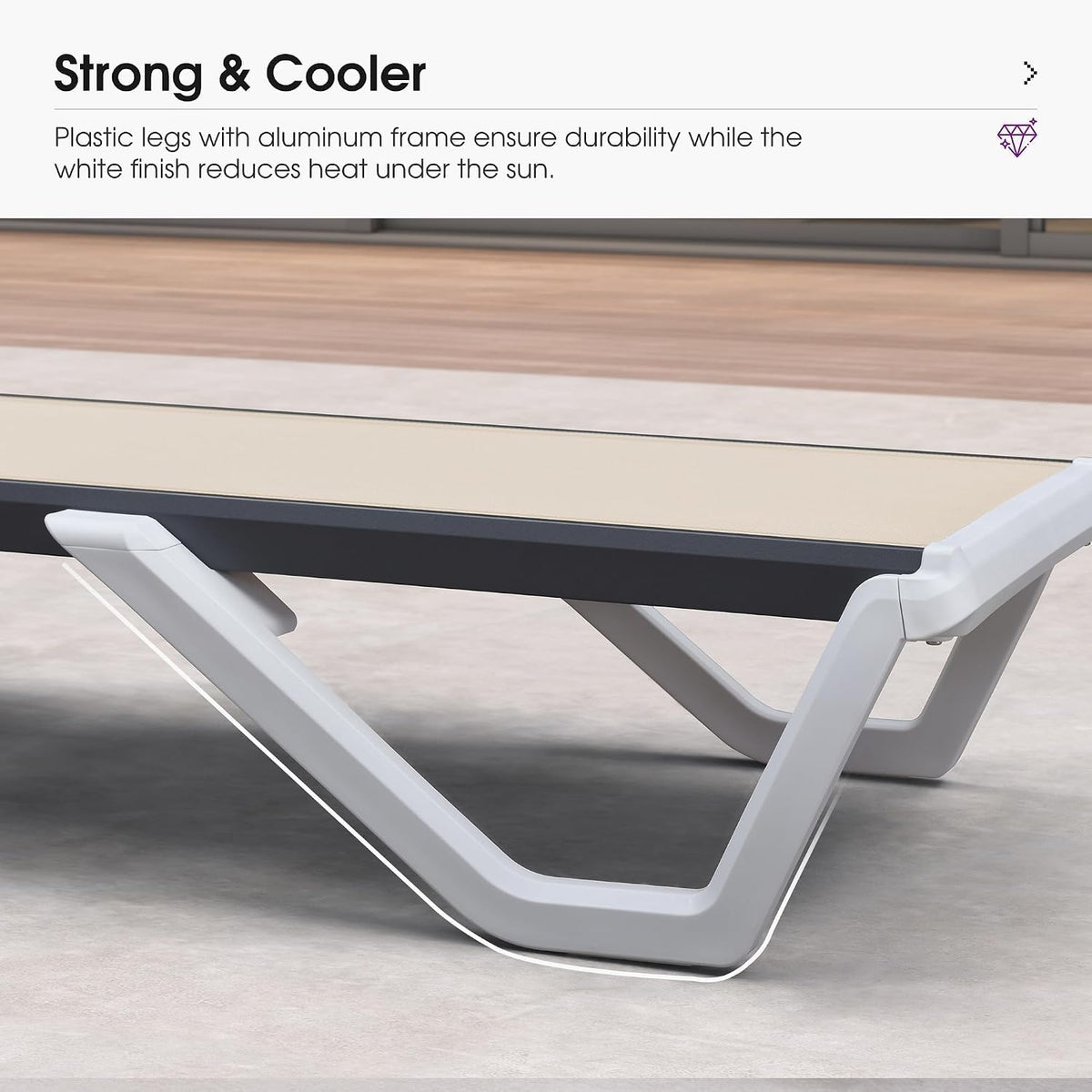 PURPLE LEAF Lounge Chair Outdoor Set of 2 w/Armrest & 1 Table, Khaki | Easy Assembly, Rustproof, A matching side table keeps cold drinks, phones, and sunglasses within easy reach while lounging