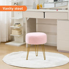 Vanity Stool, Teddy Velvet Ottoman Foot Stool, Dressing Table Seat with Metal Leg Vanity Chair for Bedroom, Living Room, Entryway, Offices