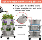 Vertical Planter 3 Tier Stackable Planters Garden Planters Strawberry Herb Flower and Vegetable Planter Indoor Outdoor Gardening Pots with Removable Wheels and Tools