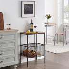 VECELO Tall End Table with Metal Basket,Nightstand with Shelf Storage Organizer, Wood Night Stand with Metal Frame, Waterproof for Bedroom, Living Room, Bathroom