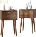 LAATOOREE Nightstands Set of 2, Small Fluted Side Table, Bedside Table with Solid Wood Feet; Modern Mid-Century End Table for Bedroom, Small Space