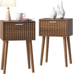 LAATOOREE Nightstands Set of 2, Small Fluted Side Table, Bedside Table with Solid Wood Feet; Modern Mid-Century End Table for Bedroom, Small Space