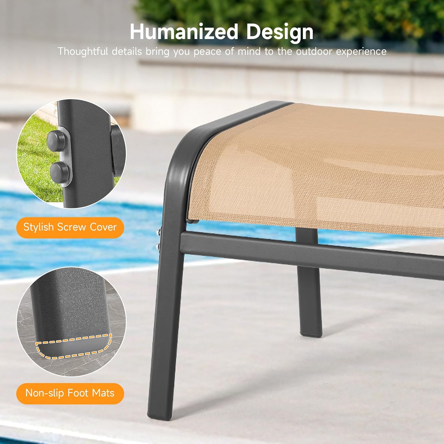 ONBRILL Outdoor Ottoman Set of 2, Oversized Outdoor Foot Rest, Beige | Stackable, All Weather Outdoor Foot Stool, Supportive Textliene, Metal Frame, Patio Garden Pool Furniture