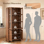 77" Tall Kitchen Pantry Cabinet,Thickened Panel,Dark Burl,1Pcs | Wooden Curved Storage Cabinets with Adjustable Shelf, Cupboard with Glass Door for Dining Room, Living Room, Bathroom
