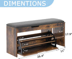 Shoe Storage Bench with Flip Drawers & Lift Top Storage Box, Entryway Bench with Seat Cushion, 3-Tier Short Shoe Cabinet with Adjustable Shelves for Entryway, Hallway, Living Room, Mudroom, Brown