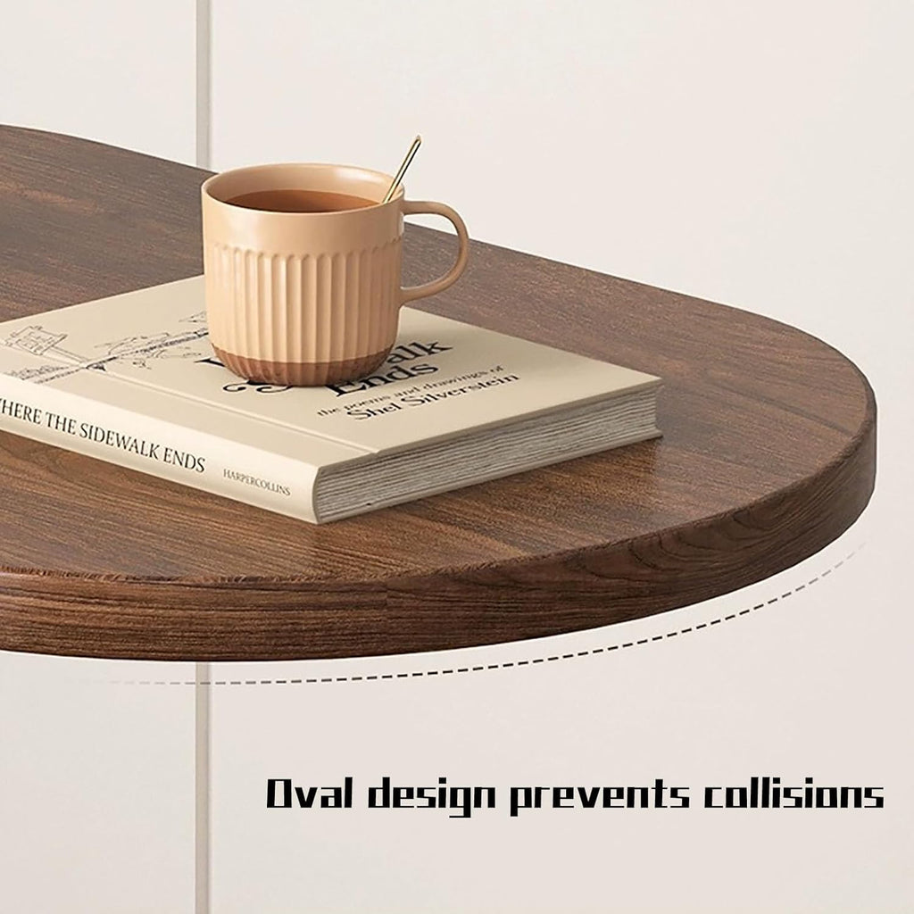 TY&WJ Small Side Table End Table,C Shaped Oval Coffee Table Wooden TV Tray Narrow Couch Arm Tray Tables for Snack Drink Tray Living Room Bedroom,F,60x45x30cm(24x18x12inch)