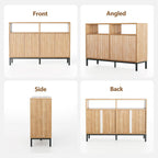 Mericonia Farmhouse Buffet Sideboard Cabinet with Storage, Fluted Coffee Bar with Doors and Adjustable Shelves, Modern Wood Console Cabinet for Kitchen, Livingroom (Fluted 4 Door, Natural)